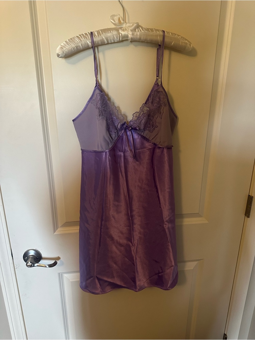 Vintage Jaclyn Smith Lavender Satin Lace-Trim Slip Chemise
